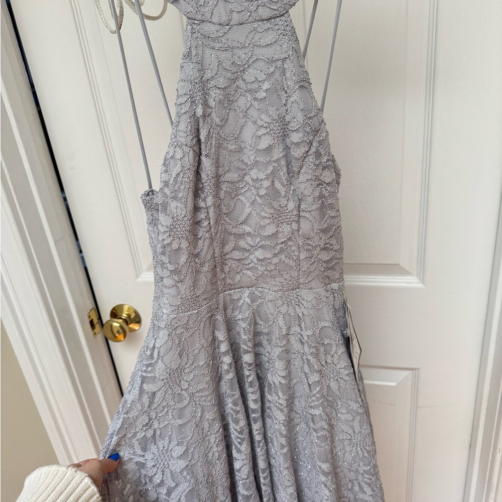 Elegant Lace Halter Dress in Gray